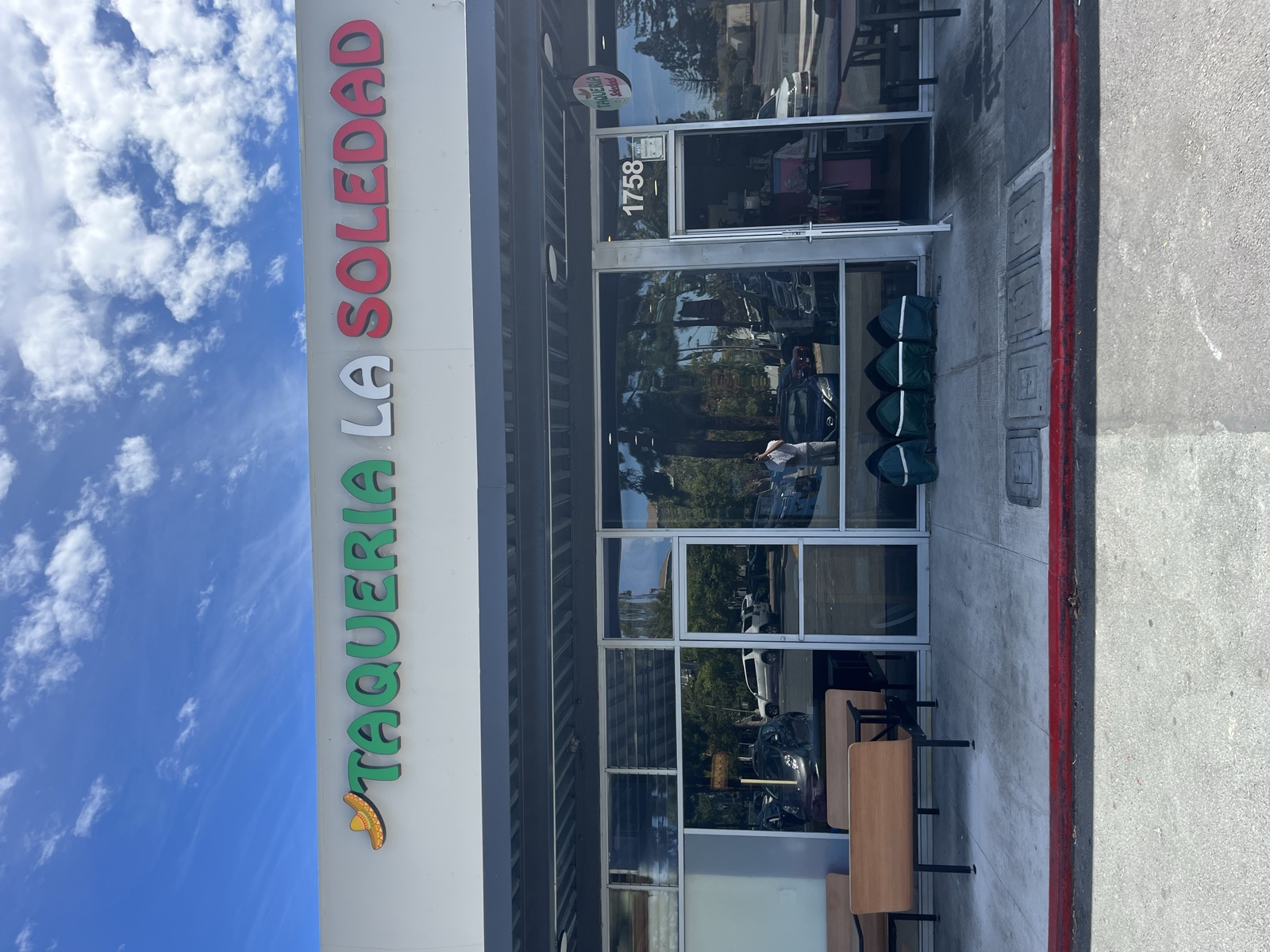 The Taqueria La Soledad storefront in Concord, CA, with the taqueria's sign above the entrance.